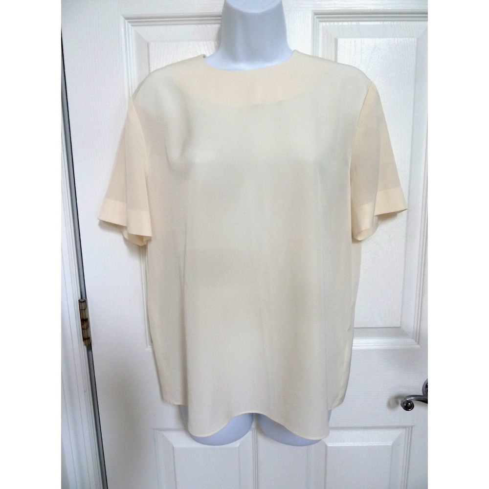 KASPER & CO. Sz 8 Career Business Blouse Back Buttons Office Cream Short Sleeve